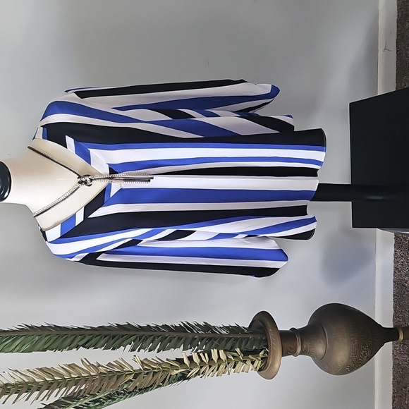 Cato Blue, Navy, and White Striped Popover Blouse - Picture 1 of 14